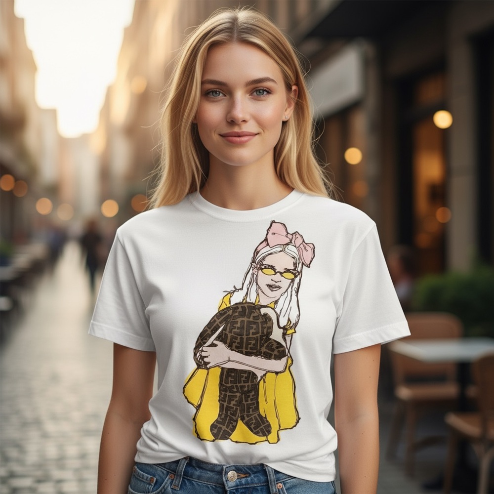 FENDI  White Tee Print fits an XS adult. Junior T-Shirt girl w/bunny NWT